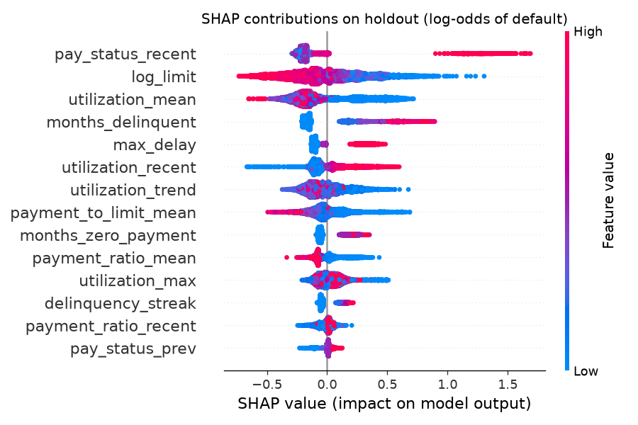 SHAP summary of feature contributions on the holdout